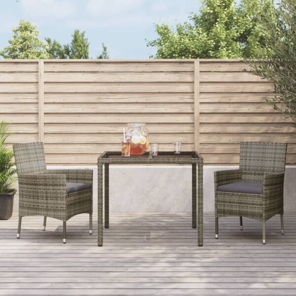 vidaXL 3-tlg. Garten-Essgruppe mit Kissen Grau Poly Rattan