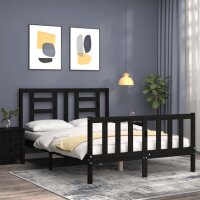 vidaXL Massivholzbett mit Kopfteil Schwarz 140x190 cm