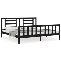 vidaXL Massivholzbett mit Kopfteil Schwarz 200x200 cm