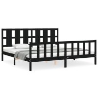 vidaXL Massivholzbett mit Kopfteil Schwarz 200x200 cm