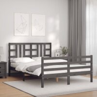 vidaXL Massivholzbett mit Kopfteil Grau 140x190 cm