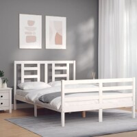 vidaXL Massivholzbett mit Kopfteil Wei&szlig; 140x190 cm