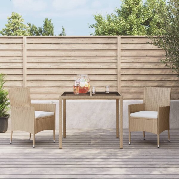 vidaXL 3-tlg. Garten-Essgruppe mit Kissen Beige Poly Rattan