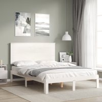 vidaXL Massivholzbett mit Kopfteil Weiß 4FT Small Double