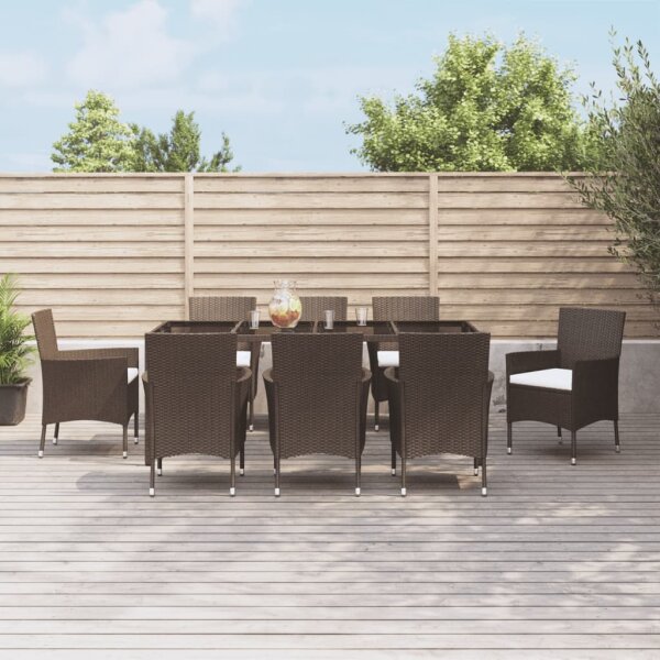 vidaXL 9-tlg. Garten-Essgruppe mit Kissen Braun Poly Rattan