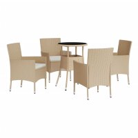 vidaXL 5-tlg. Garten-Bistro-Set mit Kissen Beige Poly Rattan