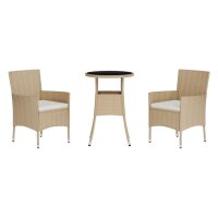 vidaXL 3-tlg. Garten-Bistro-Set mit Kissen Beige Poly Rattan