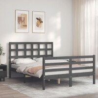 vidaXL Massivholzbett mit Kopfteil Grau 140x190 cm