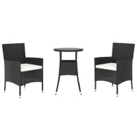 vidaXL 3-tlg. Garten-Bistro-Set mit Kissen Schwarz Poly Rattan