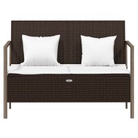 vidaXL Gartenbank 2-Sitzer mit Kissen Braun Poly Rattan