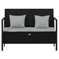 vidaXL Gartenbank 2-Sitzer mit Kissen Schwarz Poly Rattan