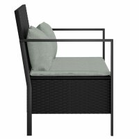 vidaXL Gartenbank 2-Sitzer mit Kissen Schwarz Poly Rattan