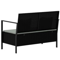 vidaXL Gartenbank 2-Sitzer mit Kissen Schwarz Poly Rattan