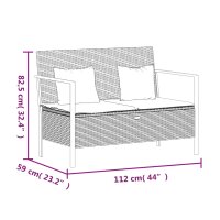 vidaXL Gartenbank 2-Sitzer mit Kissen Schwarz Poly Rattan