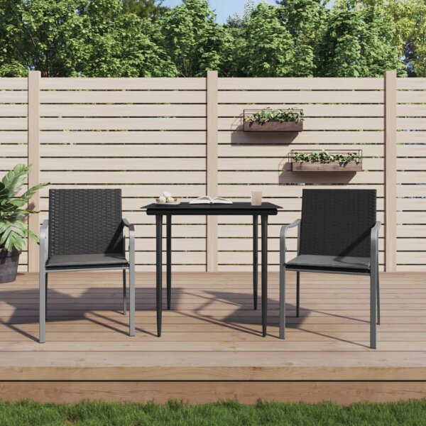 vidaXL Gartenst&uuml;hle mit Kissen 2 Stk. Schwarz 56x59x84 cm Poly Rattan