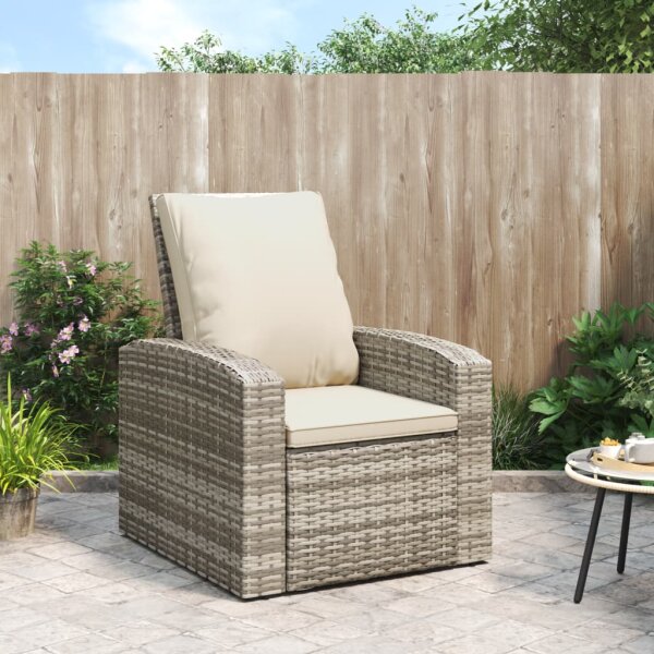 vidaXL Gartensessel Verstellbar mit Kissen Hellbraun Poly Rattan