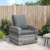 vidaXL Gartensessel Verstellbar mit Kissen Grau Poly Rattan