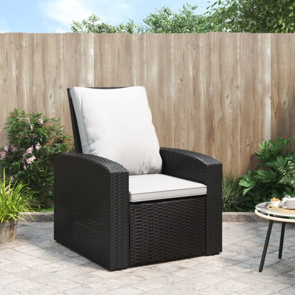 vidaXL Gartensessel Verstellbar mit Kissen Schwarz Poly Rattan