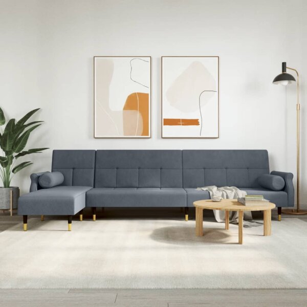 vidaXL Schlafsofa in L-Form Dunkelgrau 271x140x70 cm Samt