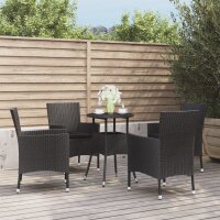 vidaXL 5-tlg. Garten-Bistro-Set mit Kissen Schwarz Poly Rattan