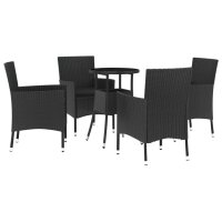 vidaXL 5-tlg. Garten-Bistro-Set mit Kissen Schwarz Poly Rattan