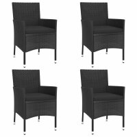 vidaXL 5-tlg. Garten-Bistro-Set mit Kissen Schwarz Poly Rattan