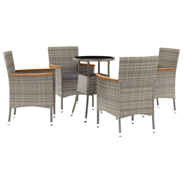 vidaXL 5-tlg. Garten-Bistro-Set mit Kissen Grau Poly Rattan