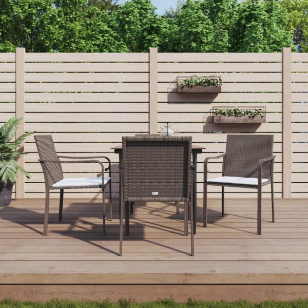 vidaXL 5-tlg. Garten-Essgruppe mit Kissen Poly Rattan und Stahl