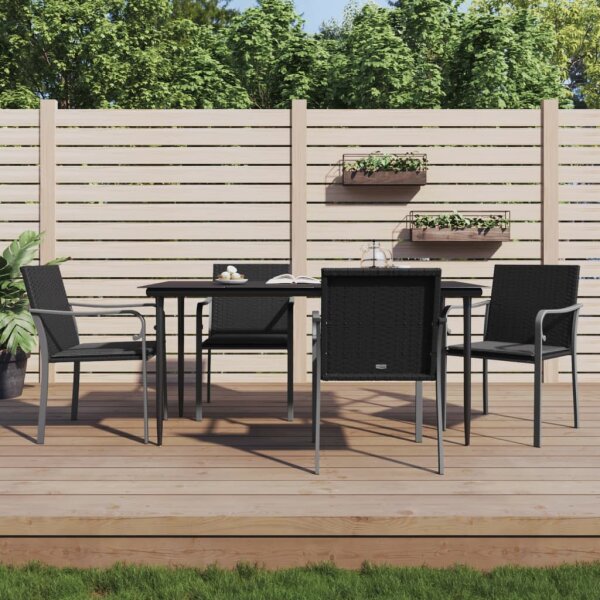 vidaXL Gartenst&uuml;hle mit Kissen 4 Stk. Schwarz 56x59x84 cm Poly Rattan