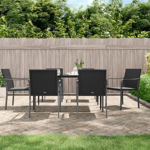 vidaXL Gartenst&uuml;hle mit Kissen 6 Stk. Schwarz 56x59x84 cm Poly Rattan