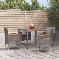 vidaXL 5-tlg. Garten-Essgruppe mit Kissen Grau Poly Rattan