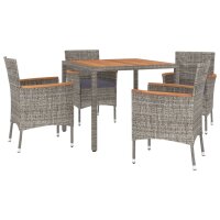 vidaXL 5-tlg. Garten-Essgruppe mit Kissen Grau Poly Rattan