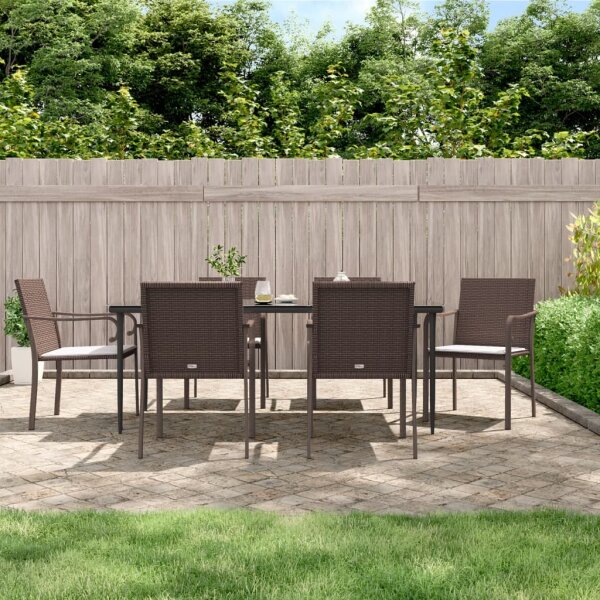 vidaXL Gartenst&uuml;hle mit Kissen 6 Stk. Braun 56x59x84 cm Poly Rattan