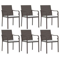 vidaXL Gartenst&uuml;hle mit Kissen 6 Stk. Braun 56x59x84 cm Poly Rattan