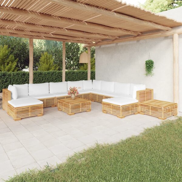 vidaXL 12-tlg. Garten-Lounge-Set mit Kissen Massivholz Teak