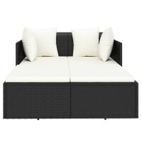 vidaXL Sonnenliege mit Kissen Schwarz 182x118x63 cm Poly Rattan