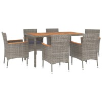 vidaXL 7-tlg. Garten-Essgruppe mit Kissen Grau Poly Rattan