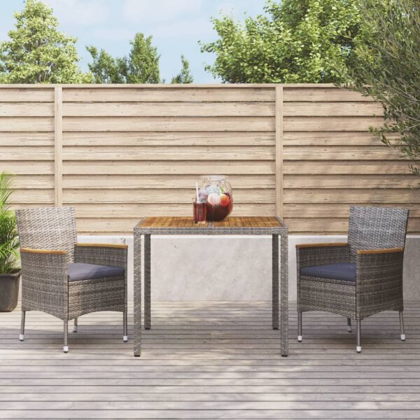 vidaXL 3-tlg. Garten-Essgruppe mit Kissen Grau Poly Rattan