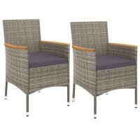 vidaXL 3-tlg. Garten-Bistro-Set mit Kissen Grau Poly Rattan