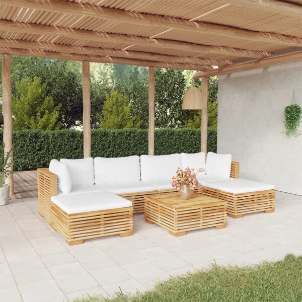 vidaXL 7-tlg. Garten-Lounge-Set mit Kissen Massivholz Teak