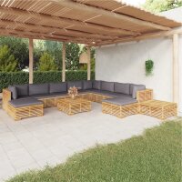 vidaXL 12-tlg. Garten-Lounge-Set mit Kissen Massivholz Teak