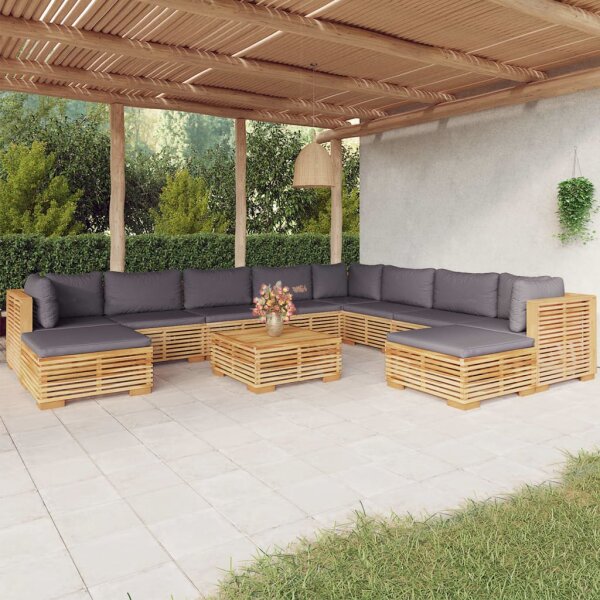 vidaXL 11-tlg. Garten-Lounge-Set mit Kissen Massivholz Teak