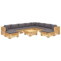 vidaXL 11-tlg. Garten-Lounge-Set mit Kissen Massivholz Teak