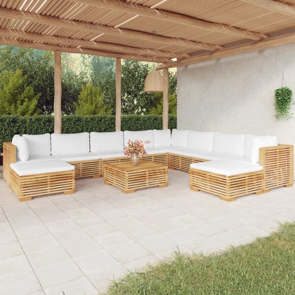 vidaXL 11-tlg. Garten-Lounge-Set mit Kissen Massivholz Teak