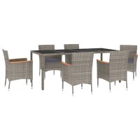 vidaXL 7-tlg. Garten-Essgruppe mit Kissen Grau Poly Rattan