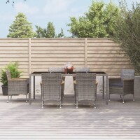 vidaXL 7-tlg. Garten-Essgruppe mit Kissen Grau Poly Rattan