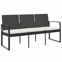 vidaXL Gartenbank 3-Sitzer mit Kissen Schwarz PP-Rattan