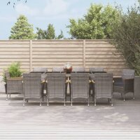 vidaXL 11-tlg. Garten-Essgruppe mit Kissen Grau Poly Rattan