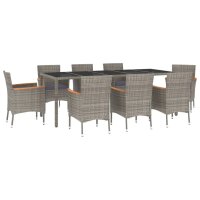 vidaXL 9-tlg. Garten-Essgruppe mit Kissen Grau Poly Rattan