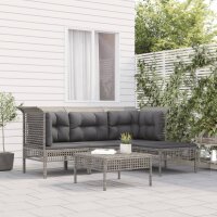 vidaXL 5-tlg. Garten-Lounge-Set mit Kissen Grau Poly Rattan